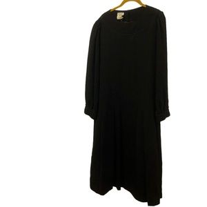 Laura Ashley Vintage Black wool crepe pin tuck detail pilgrim dress 12 8…